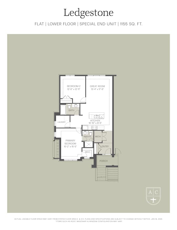 A floor plan for a special end unit in a building.