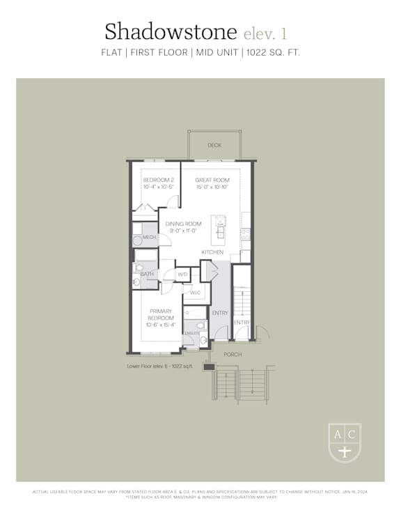 A floor plan for a Shadowstone apartment on the first floor.