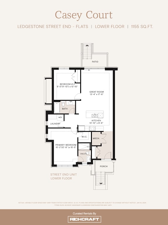 the casey court floor plan  deluxe street end flats