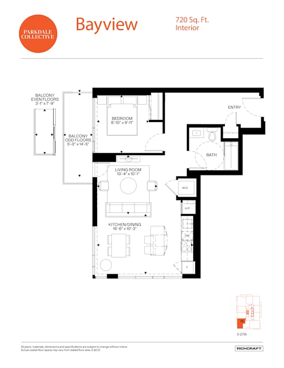 A drawing of a floor plan for a Bayview property.