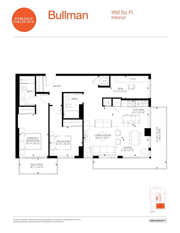 A floor plan for a Bullman interior at 1152 Sq. Ft.