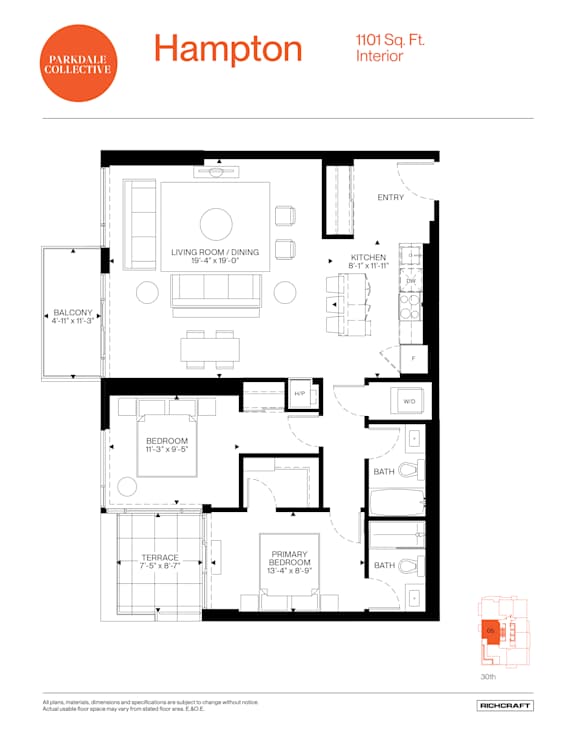 A floor plan for a Parkdale Collective apartment in Hampton.