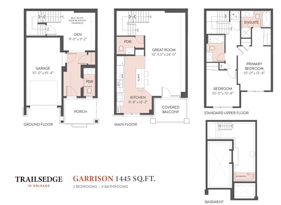 Floor Plan  A floor plan for a two bedroom, four bathroom home by Trailsedge in Orleans.