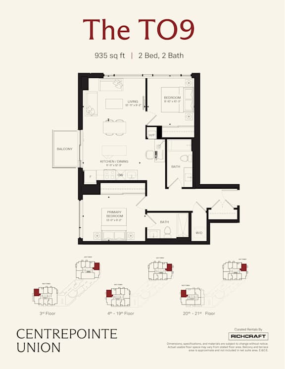 A floor plan for a 2 Bedroom, 2 Bathroom apartment at The TO9.