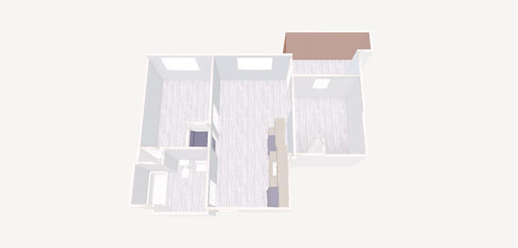 A 3D rendered image of a house with a brown roof.