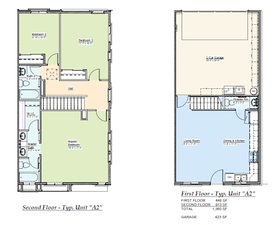 A floor plan of a two-story house with a total area of 1,360 square feet.