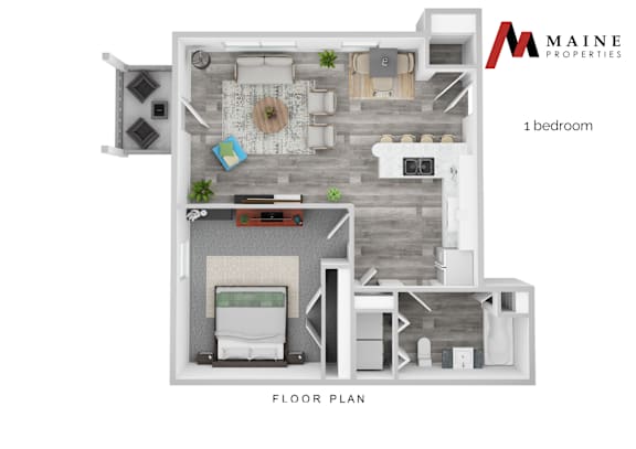 1 bedroom 1 bathroom floorplan at Autumn Woods Apartments, Westbrook, ME 04092