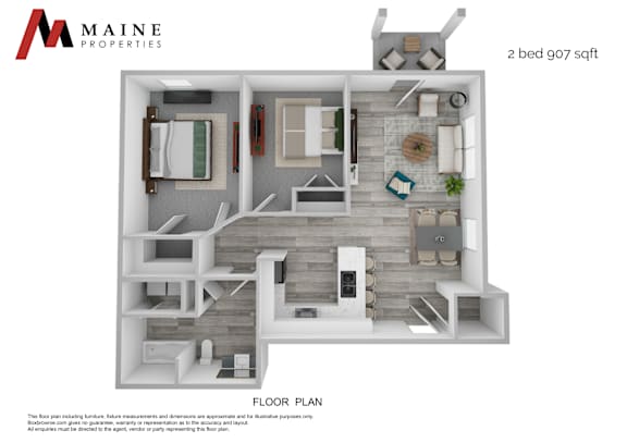 2Bedroom Floor Plan at Autumn Woods Apartments, Westbrook, 04092