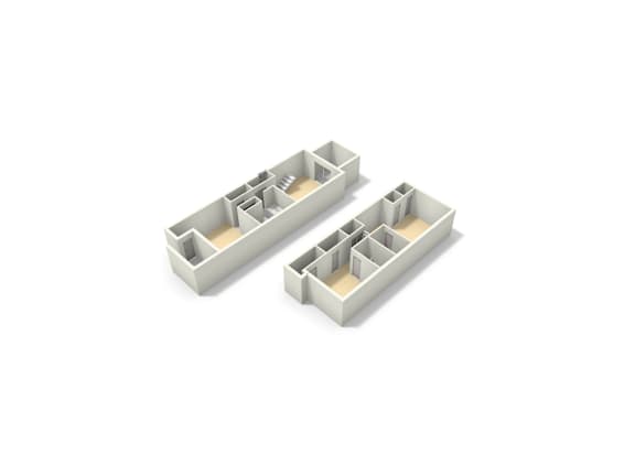 Two white rectangular objects with cutouts in them.