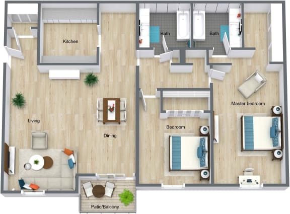 3D Red Bay - Red maple model -2 bed 1 bath