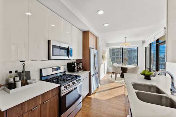 Open kitchen, lots of lighting  at Chateau on Wells, Chicago, Illinois