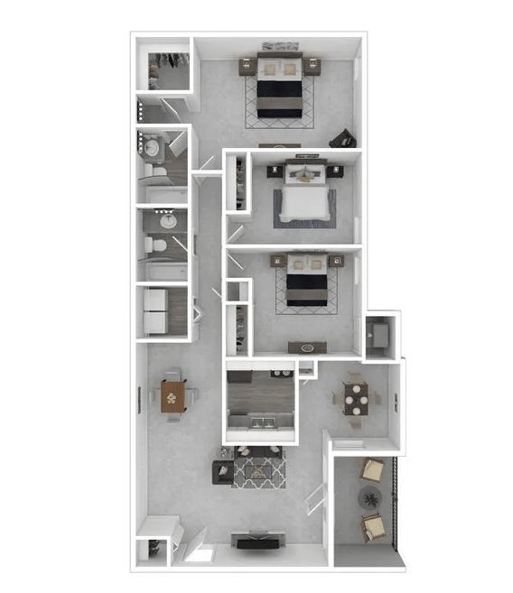 3 Bed - 2 Bath Floorplan at Halsey Flats, Louisville, KY