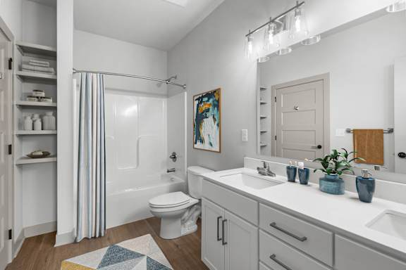 Bathroom With Vanity Lights at Forest Edge Apartments, Indiana, 47111
