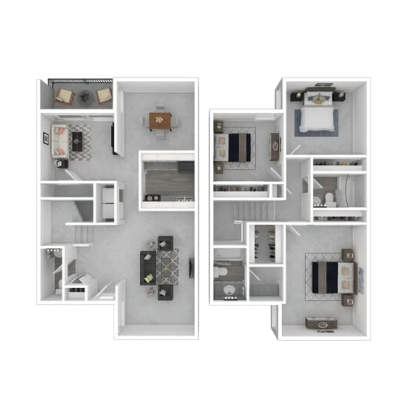 3 Bed - 2.5 Bath  Floorplan at Halsey Flats, Louisville, Kentucky