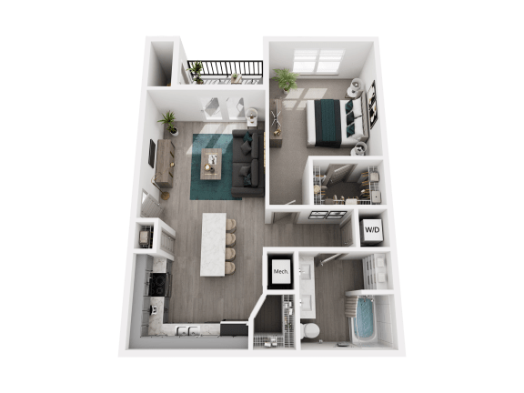 1 Bedroom 1 Bath 819 Sq.Ft. Floor Plan 1 Bed 1 Bath at The Warren, Jeffersonville, Indiana