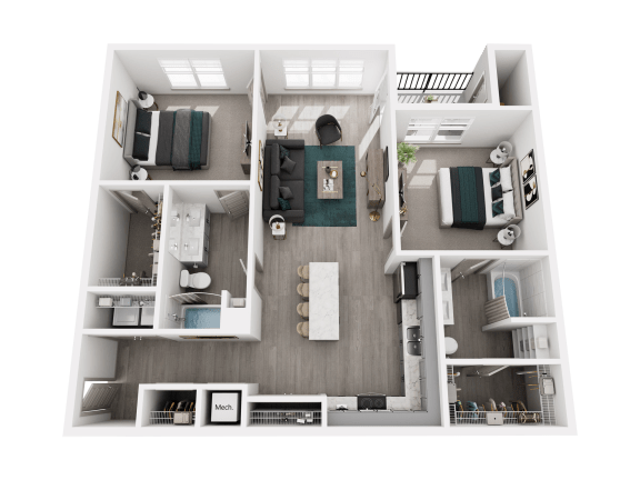 2 Bedroom 2 Bath 1.243 Sq.Ft. Floor Plan 2 Bed 2 Bath  at The Warren, Jeffersonville, IN