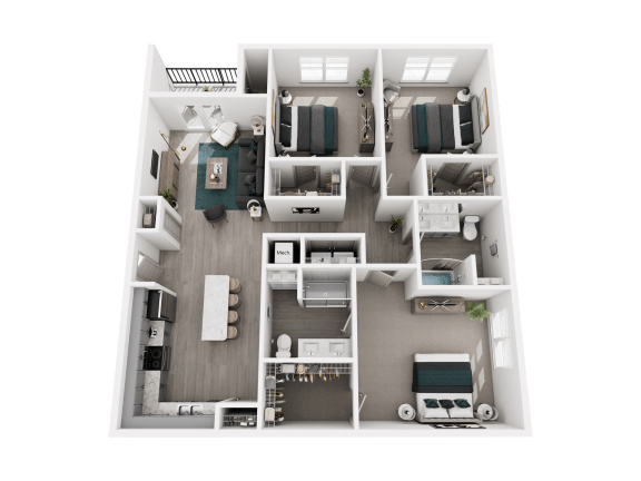 3 Bedroom 2 Bath 1.525 Sq.Ft. Floor Plan 2 Bed 2 Bath at The Warren, Jeffersonville