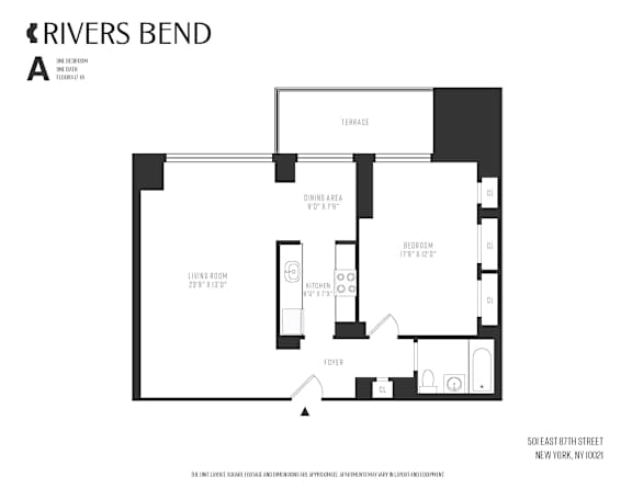 A black and white image of a floor plan for a property called Rivers Bend.