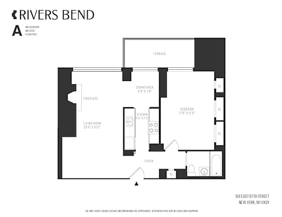 A black and white image of a floor plan for a property at 501 East 87th Street, New York, NY 10012.
