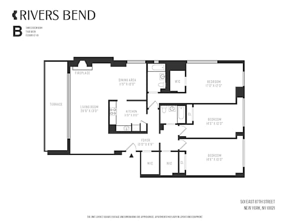 A black and white image of a floor plan for a property named Rivers Bend.