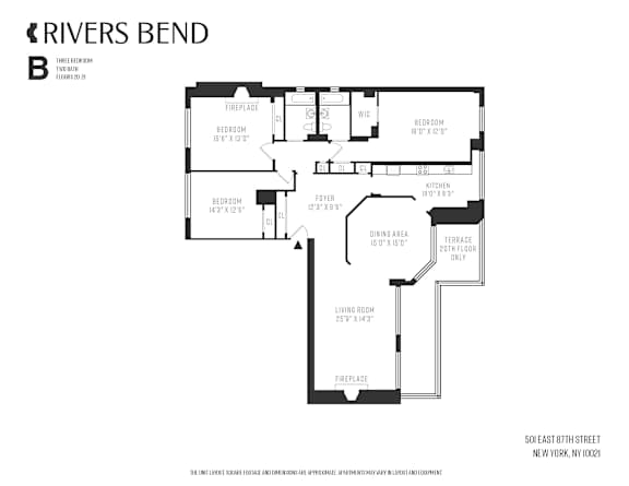A black and white floor plan for a Rivers Bend apartment.