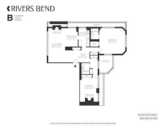 A black and white image of a floor plan for a property at 501 East 87th Street, New York, NY 10021.