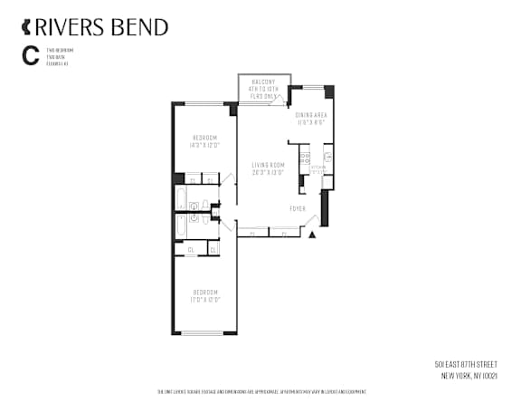 A black and white image of a floor plan for a property located at 501 East 87th Street, New York, NY 10021.