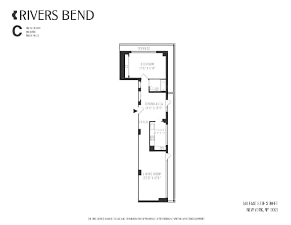 A black and white image of a floor plan for a rivers bend apartment.