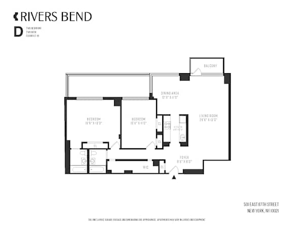 A black and white floor plan of a Rivers Bend apartment.