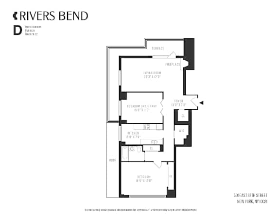 A black and white image of a floor plan for a property named Rivers Bend.