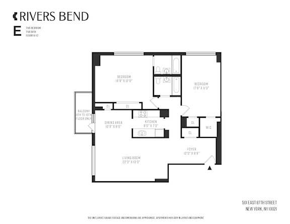 A floor plan for an apartment in Rivers Bend.