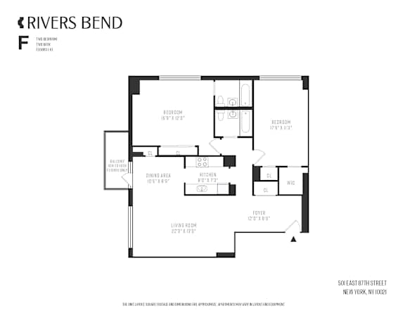 A floor plan for an apartment in Rivers Bend.