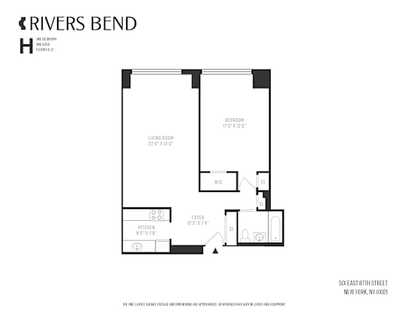 A floor plan for an apartment at Rivers Bend.