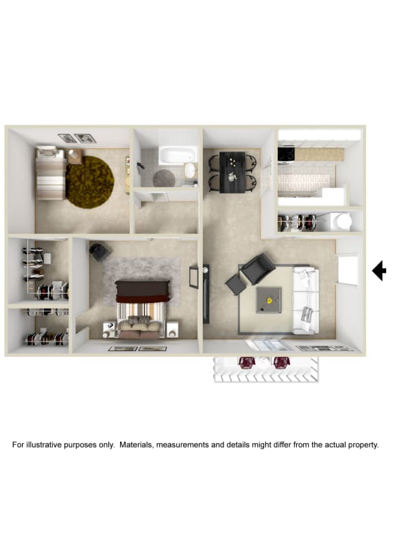 a stylized floor plan of the apartment