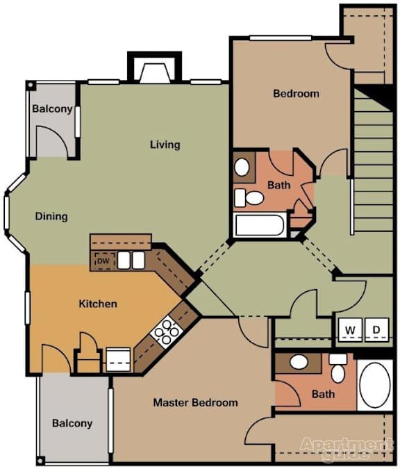 A floor plan of an apartment showing the layout of the rooms.