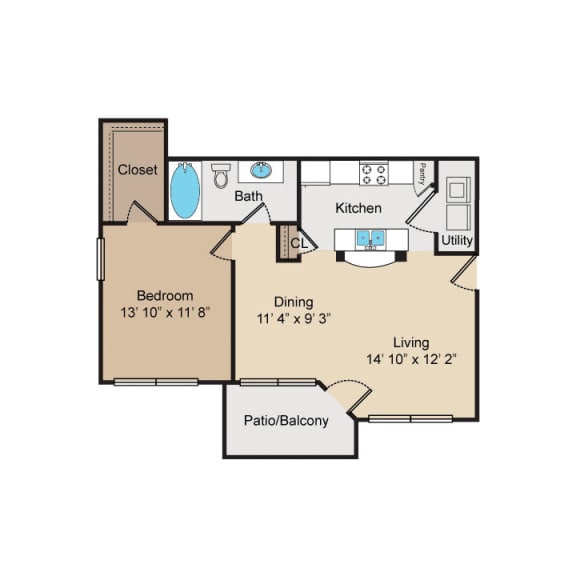 A2 Floor Plan at Seven Oaks Apts, Garland, 75044