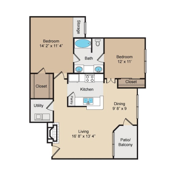 B1 Floor Plan at Seven Oaks Apts, Texas, 75044