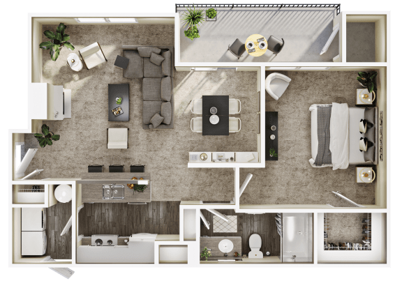 a 3d floor plan of a living room with a bedroom