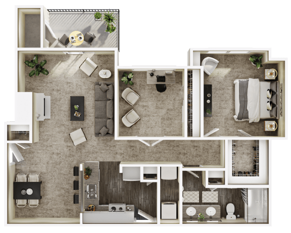 a 3d floor plan of a living room with a bedroom