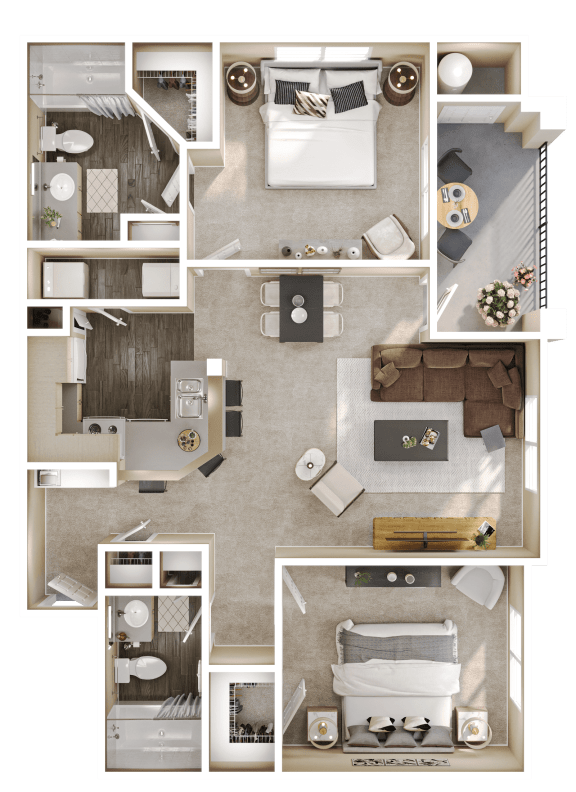 a 3d rendering of a floor plan of a bedroom and living room