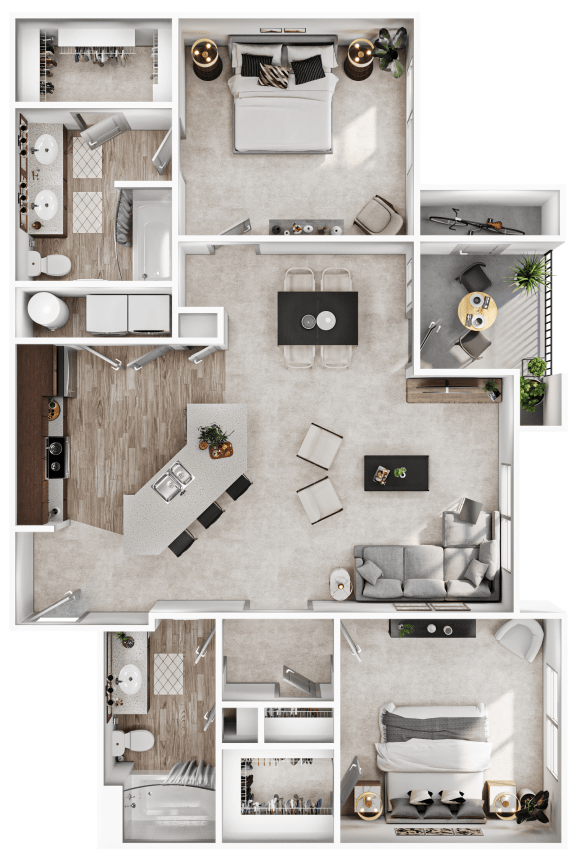 a 3d rendering of a floor plan of a house