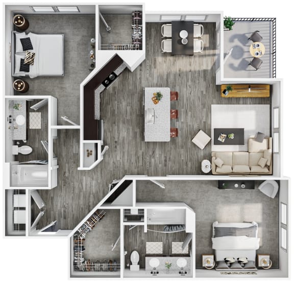 the 1 bedroom floor plan of a 3 bedroom apartment at the