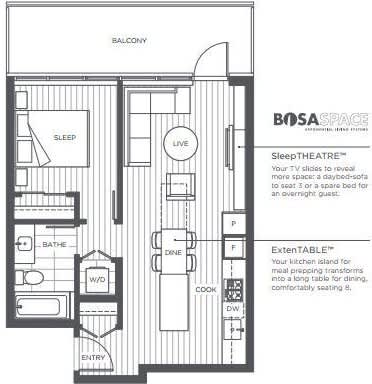 A floor plan of a BOSA SPACE Sleep THEATRE.