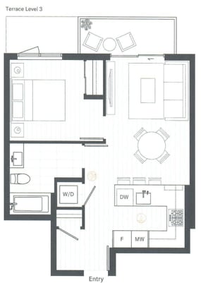 A floor plan of a house with a labeled entry point.