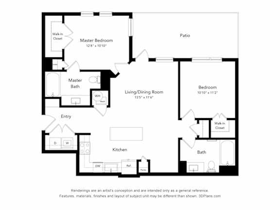 2 Bed 2 Bath 1,011 Sq. Ft. B1 Floorplan at Bridges at Flatiron, Broomfield, Colorado