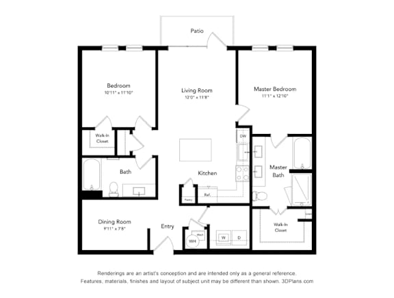 2 Bed 2 Bath 1,122-to1,177 Sq. Ft. B2 Floorplan at Bridges at Flatiron, Broomfield, CO, 80021