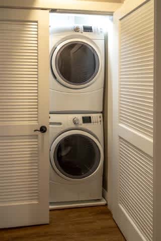 a laundry room with two washing machines in it