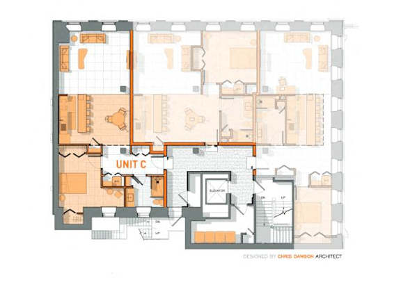 floor plan of the first floor of an apartment building
