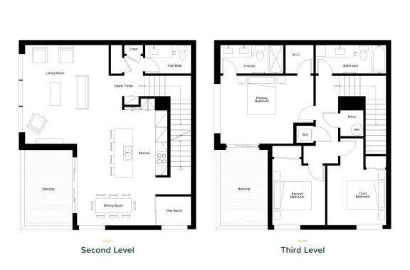 floor plan of the third level and second level