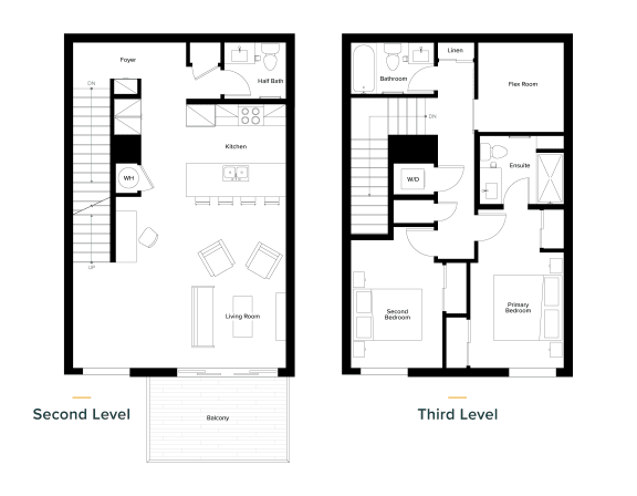 floor plan of the second and third level of the house